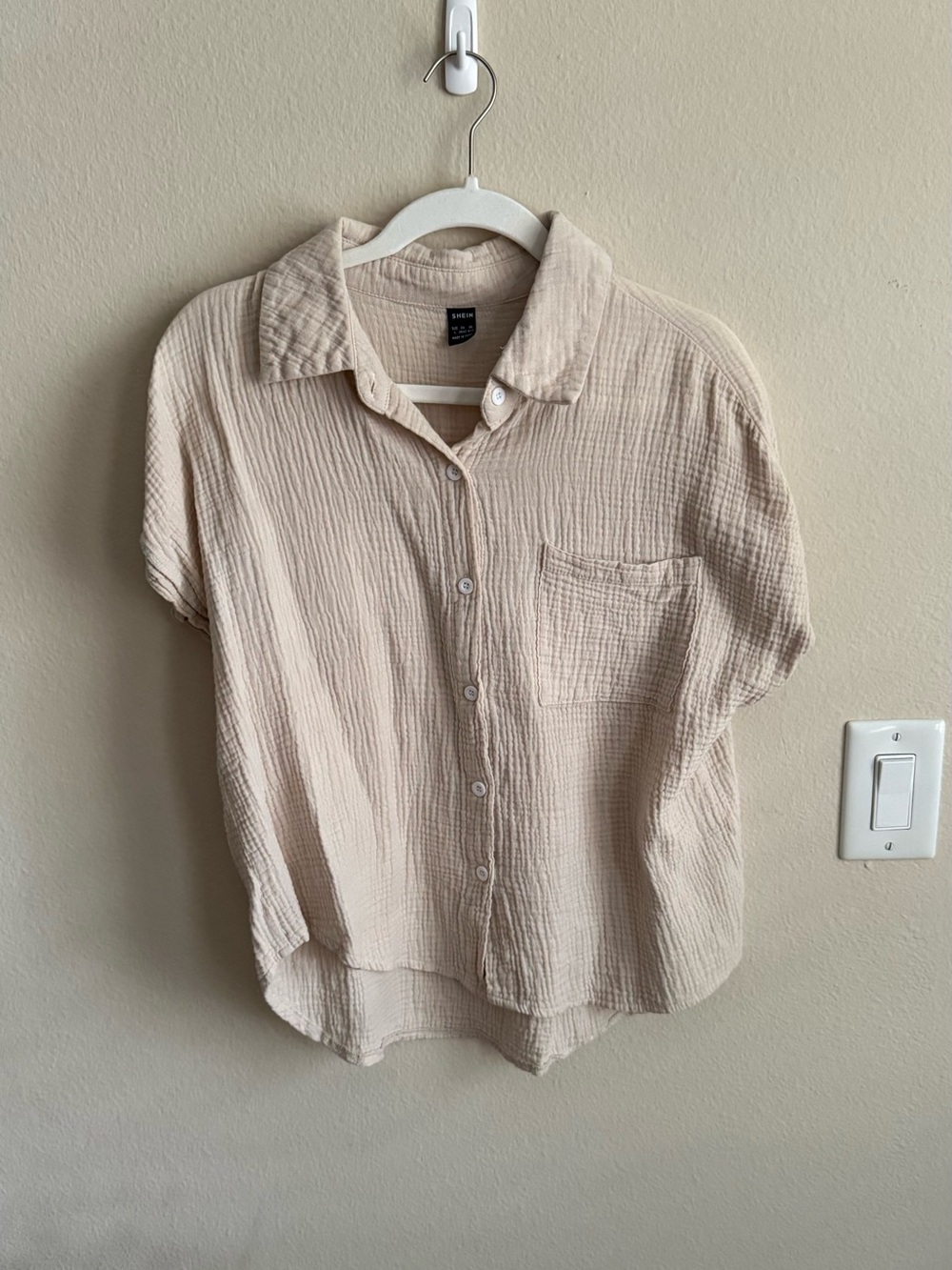 SHEIN Light Beige Textured Button-Down Shirt
